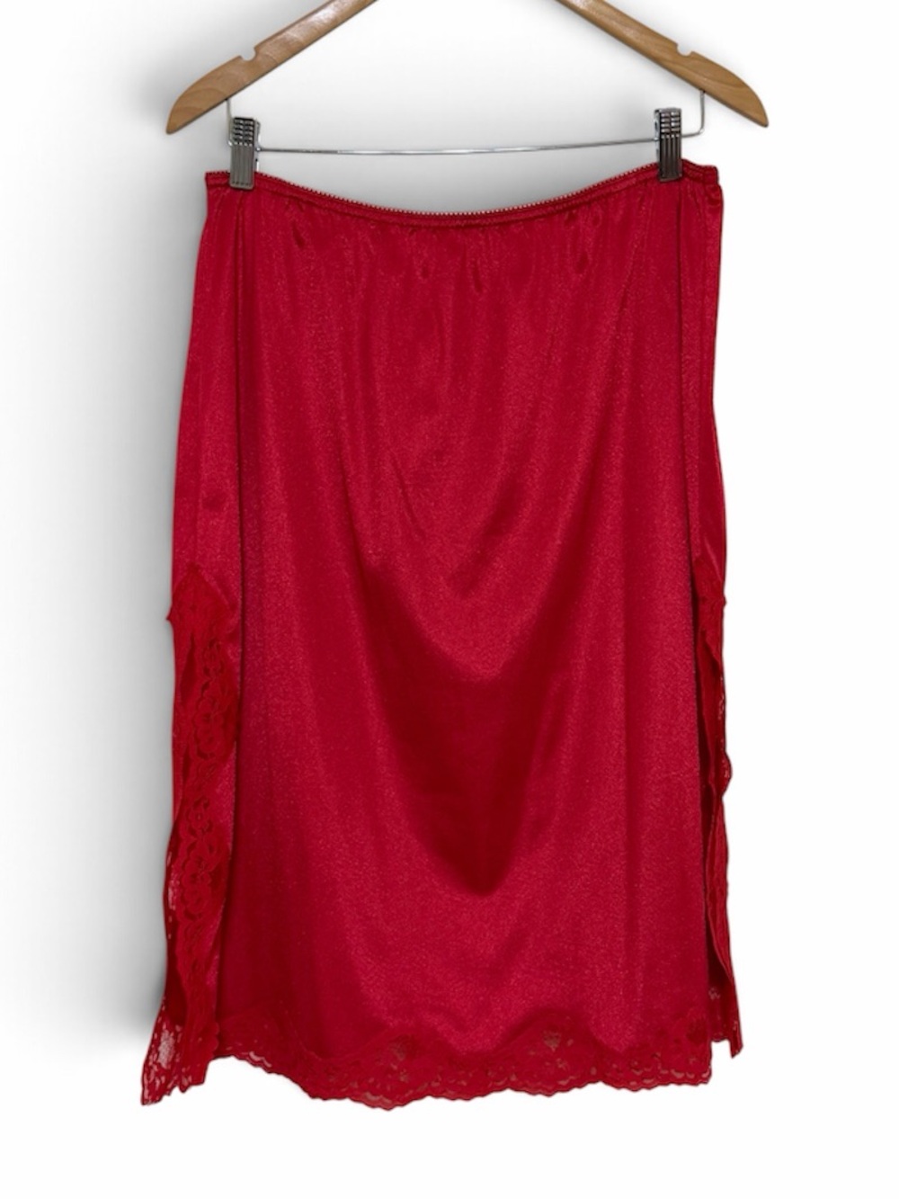 Vintage Red Midi Side Slit Lace Embellished Half Slit Made in USA Size 3XL
